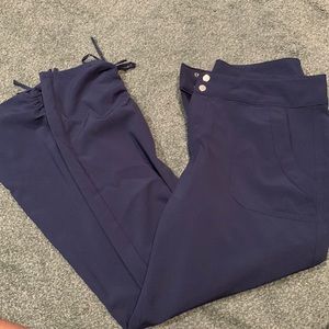 NWOT Polyester navy blue pants tie bottom light silky feel pant length 27